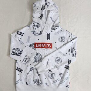 Levi’s Kids Hoodie White Logo Print Pullover Sweatshirt Size Small 8–10 Yrs